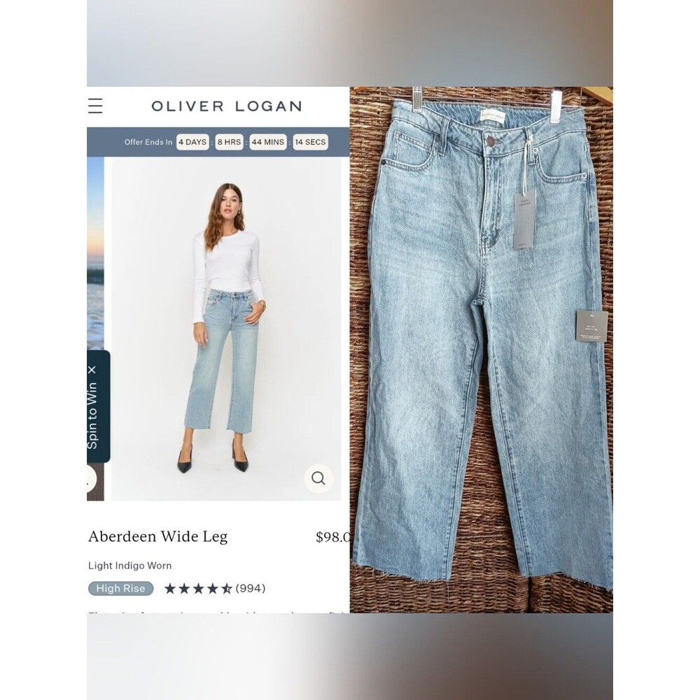 Oliver Logan Aberdeen Wide Leg Crop Jeans Womens 28 Blue High Rise Light Wash